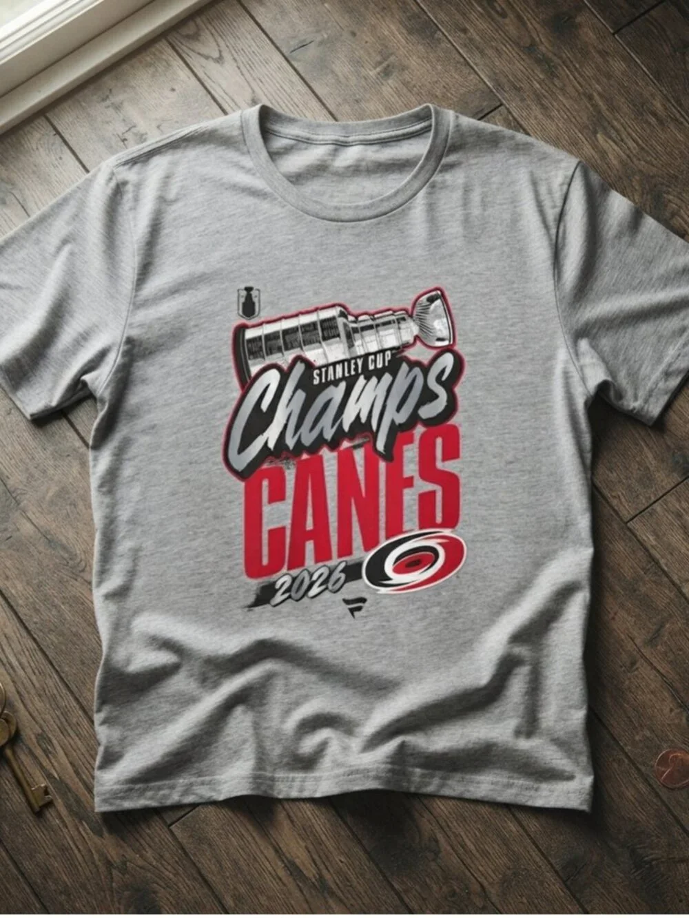 Carolina Canes 2026 Stanley Cup Champs Grey Graphic T-Shirt